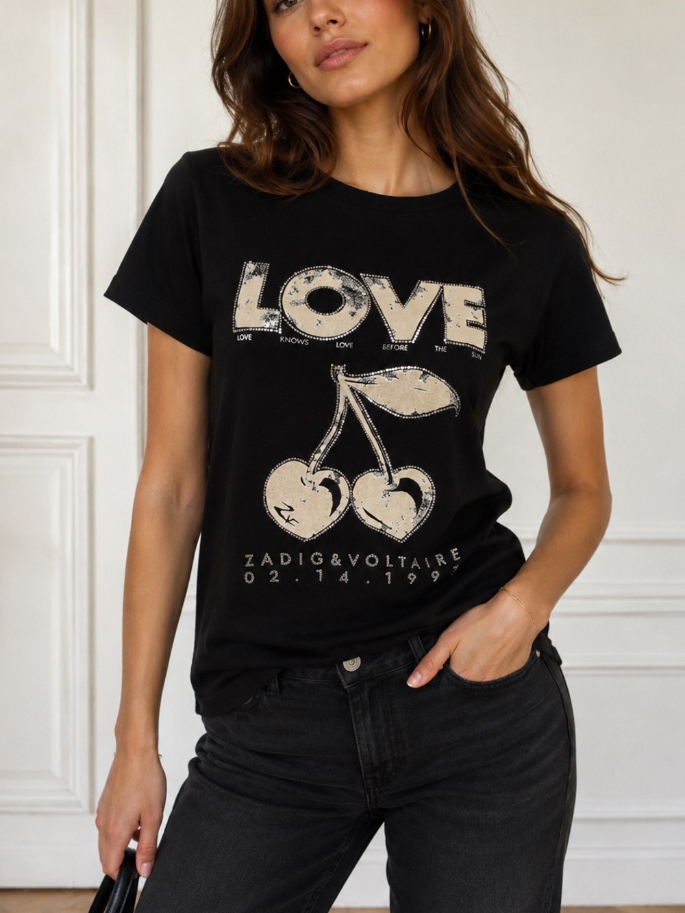 Zadig & Voltaire Black Tee with Beige LOVE Graphic